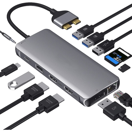 Macbook Docking Station 1 til 12 porte dobbelt HDMI 1xDP 1x USB C PD 87W 1xRJ45 Giga 4xUSB En 2 x SD / TF 1x audio