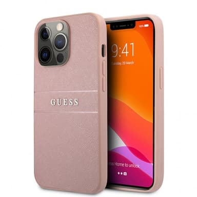 Guess iPhone 13 Pro Cover Hot Stamp Metal Logo Lyserød