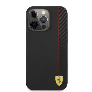 Ferrari iPhone 13 Pro Cover Carbon Effect Metal Logo Vertical Stripe Sort