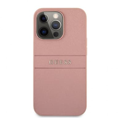Guess iPhone 13 Pro Cover Hot Stamp Metal Logo Lyserød