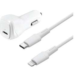 Sandstrøm USB-C-til-Lightning- biloplader (hvid)