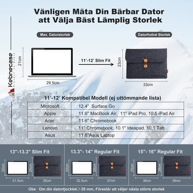 Kebnecase Sverige/ 12'' Stilfuld nordisk
design
laptop ærme
/ bærbar etui