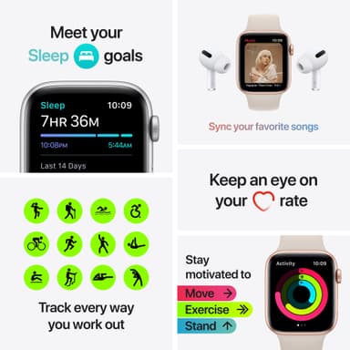 Apple Watch SE 44 mm GPS (Gold Alu/Starlight sportsbånd)