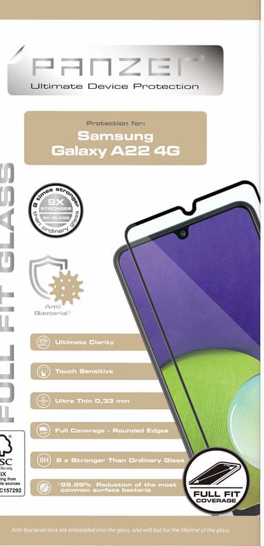 Panzer Full-Fit Samsung Galaxy A22 4G-skærmbeskytter (sort)