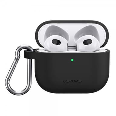 USAMS AirPods 3 Cover med Karabinhage Sort
