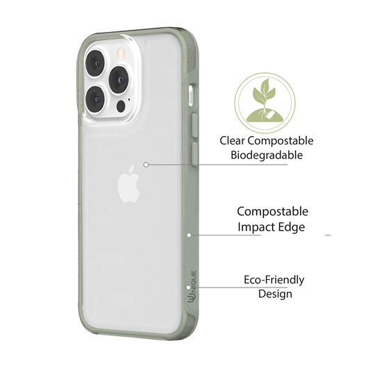 Miljøvenligt Ægte læder iPhone 13 Pro Max etui - Clear/Green