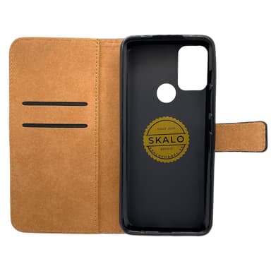 SKALO Moto G60S Flip Cover m. Pung i Ægte Læder - Sort