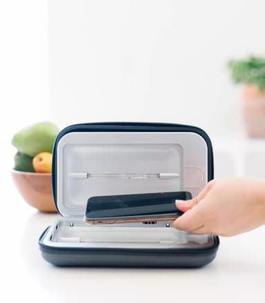 PhoneSoap Go telefonsdesinfektionskasse og -oplader (indigo)