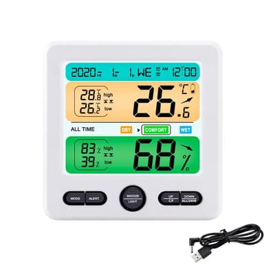 Digital termometer / hygrometer med vækkeur Hvid