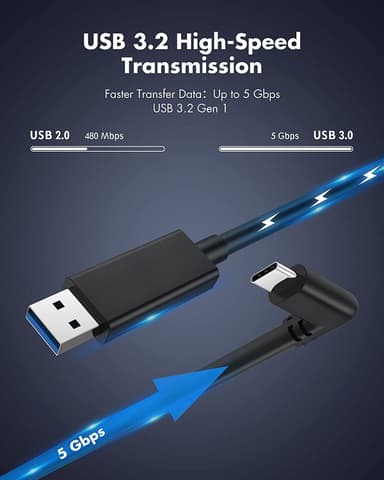 NÖRDIC VR Link-kabel 5m USB3.2 Gen1 USB-C til A 5Gbps 3A hurtigopladning Oculus Quest 2 Super Speed ​​​​USB Link-kabel