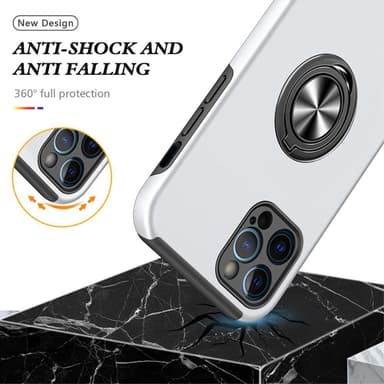 iPhone 13 Pro Max Fingerring Kickstand Hybrid Taske - Sølv