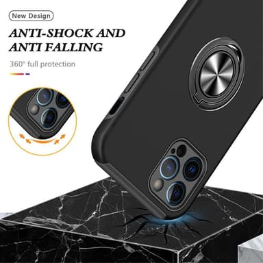 iPhone 13 Pro Max Fingerring Kickstand Hybrid Taske - Sort