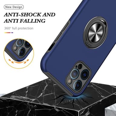 iPhone 13 Fingerring Kickstand Hybrid Taske - Blå