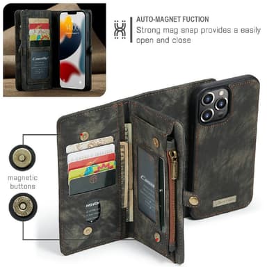 CASEME iPhone 13 Pro Max 2-i-1 tegnebog telefonskal - sort