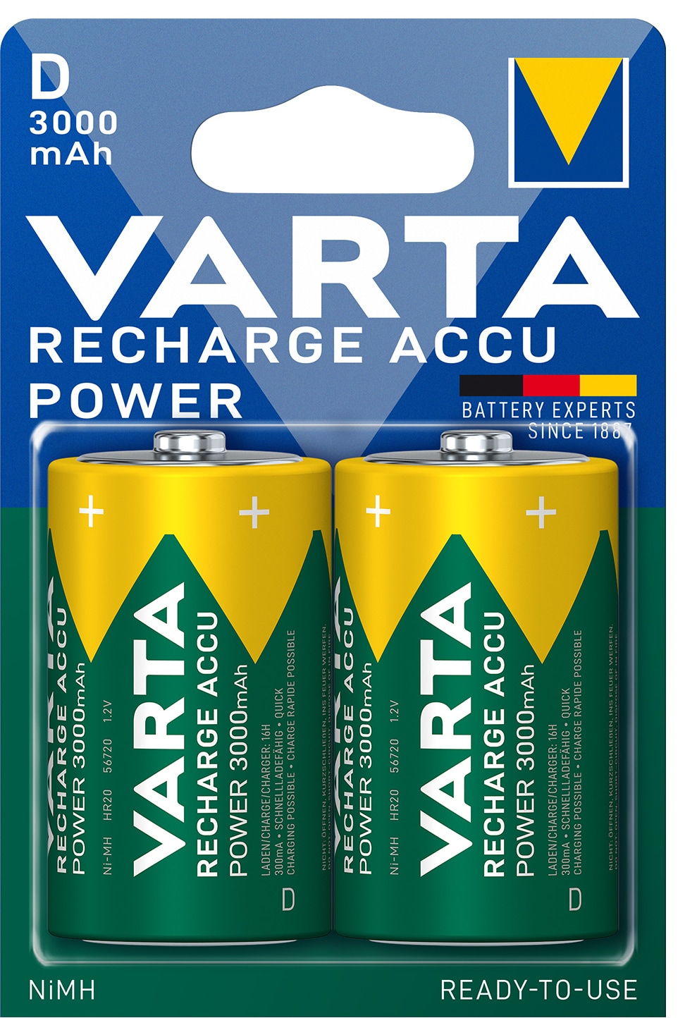 Varta Power D 3000Mah-batteri (2 stk)