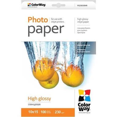 ColorWay højglanset fotopapir, 100 ark, 10x15, 230 g/m²