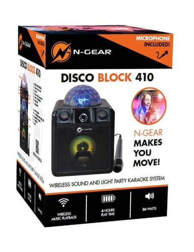 N-Gear Bærbar Bluetooth og Disco Karaoke Højttaler Disco Block 410 50 W, Bærbar, Trådløs forbindelse, Sort, Bluetooth
