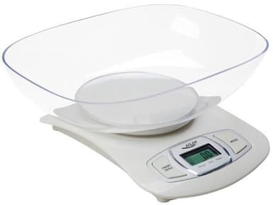 Adler AD 3137 Køkkenvægt, Kapacitet 5 kg, Graduering 1g, Stort LCD-display, Auto-zero/Auto-off, Stor skål, Hvid Adler Adler AD 3137 Maksimal vægt (kapacitet) 5 kg, Graduation 1 g, Displaytype L