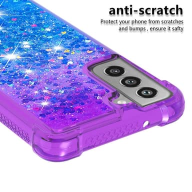 SKALO Samsung S21 FE Kvicksand Glitter Hjerter TPU Cover - Lilla-Blå