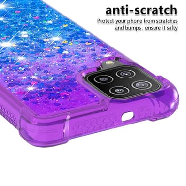 SKALO Samsung A22 4G Kvicksand Glitter Hjerter TPU Cover - Lilla-Blå
