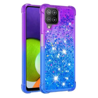 SKALO Samsung A22 4G Kvicksand Glitter Hjerter TPU Cover - Lilla-Blå