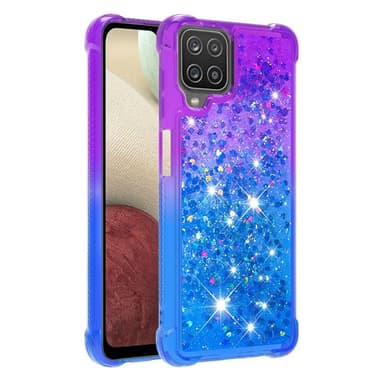 SKALO Samsung A12 Kvicksand Glitter Hjerter TPU Cover - Lilla-Blå