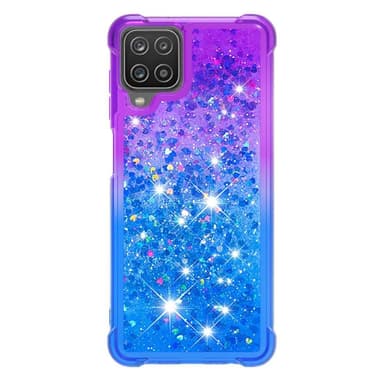 SKALO Samsung A12 Kvicksand Glitter Hjerter TPU Cover - Lilla-Blå