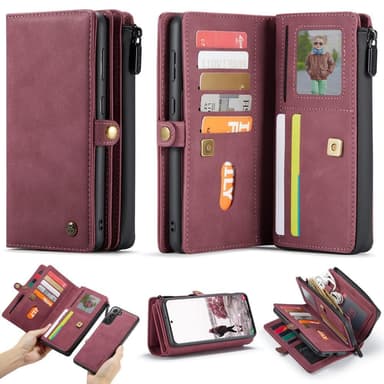 CaseMe Samsung S21 FE CaseMe Big Wallet 2in1 Magnet Pungetui - Rød