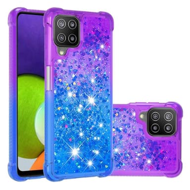 SKALO Samsung A22 4G Kvicksand Glitter Hjerter TPU Cover - Lilla-Blå