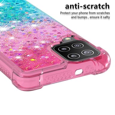 SKALO Samsung A22 4G Kvicksand Glitter Hjerter TPU Cover - Pink-Turkis
