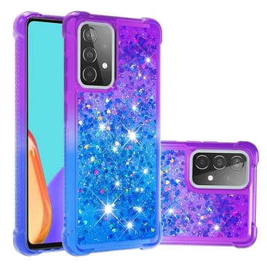 SKALO Samsung A52/A52s Kvicksand Glitter Hjerter TPU Cover - Lilla-Blå