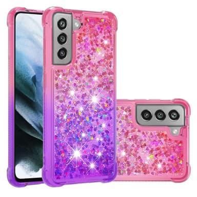 SKALO Samsung S21 FE Kvicksand Glitter Hjerter TPU Cover - Pink-Lilla