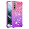 SKALO Samsung S21 FE Kvicksand Glitter Hjerter TPU Cover - Pink-Lilla