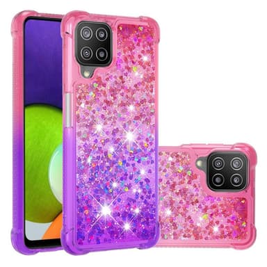 SKALO Samsung A22 4G Kvicksand Glitter Hjerter TPU Cover - Pink-Lilla