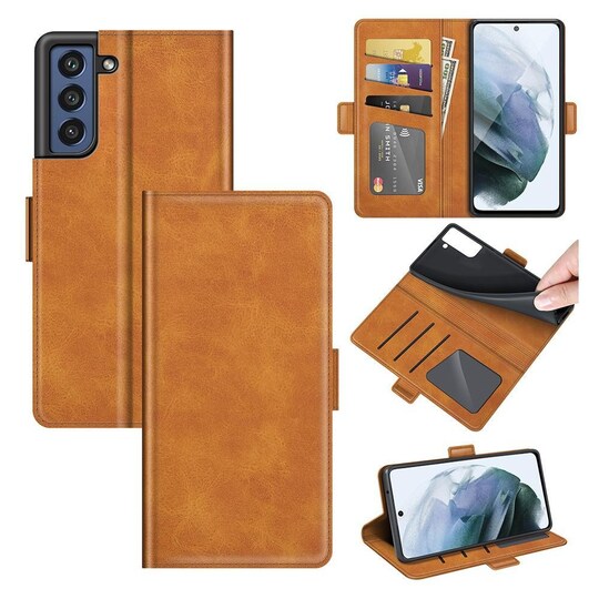SKALO Samsung S21 FE Premium Wallet Flip Cover - Lys brun