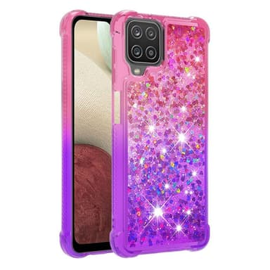 SKALO Samsung A12 Kvicksand Glitter Hjerter TPU Cover - Pink-Lilla