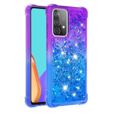 SKALO Samsung A52/A52s Kvicksand Glitter Hjerter TPU Cover - Lilla-Blå