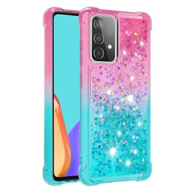 SKALO Samsung A52/A52s Kvicksand Glitter Hjerter TPU Cover - Pink-Turkis