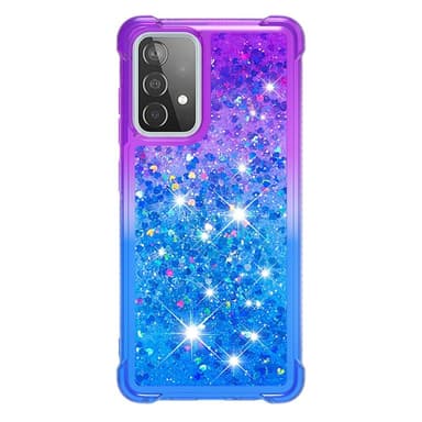 SKALO Samsung A52/A52s Kvicksand Glitter Hjerter TPU Cover - Lilla-Blå