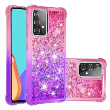 SKALO Samsung A52/A52s Kvicksand Glitter Hjerter TPU Cover - Pink-Lilla