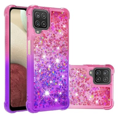 SKALO Samsung A12 Kvicksand Glitter Hjerter TPU Cover - Pink-Lilla