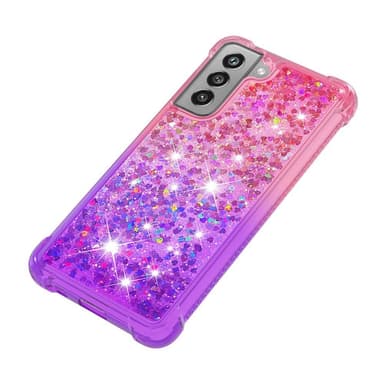 SKALO Samsung S21 FE Kvicksand Glitter Hjerter TPU Cover - Pink-Lilla