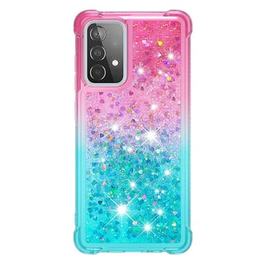 SKALO Samsung A52/A52s Kvicksand Glitter Hjerter TPU Cover - Pink-Turkis