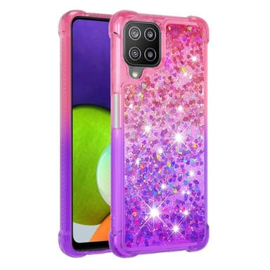 SKALO Samsung A22 4G Kvicksand Glitter Hjerter TPU Cover - Pink-Lilla