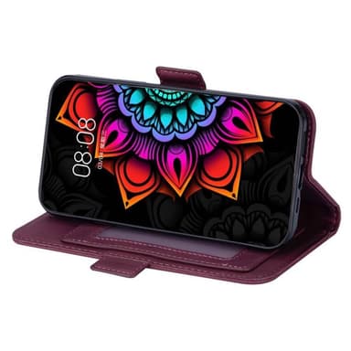 Flower wallet cover 4-kort Samsung Galaxy S22 Ultra - Bordeaux