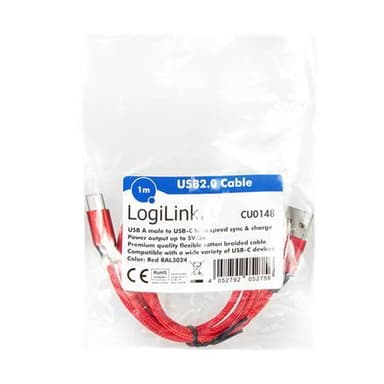 Logilink USB 2.0-kabel CU0148 1 m, rød, USB-A han, USB-C han