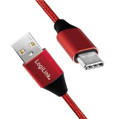 Logilink USB 2.0-kabel CU0148 1 m, rød, USB-A han, USB-C han