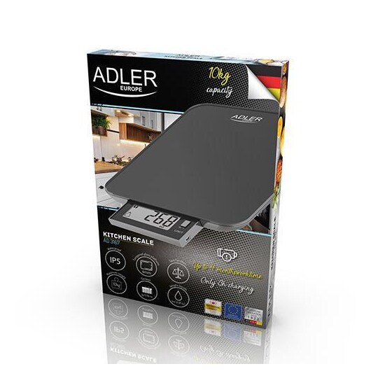 Adler Elektronisk køkkenvægt AD 3167b Maksimal vægt (kapacitet) 10 kg, graduering 1 g, Displaytype LCD, Sort