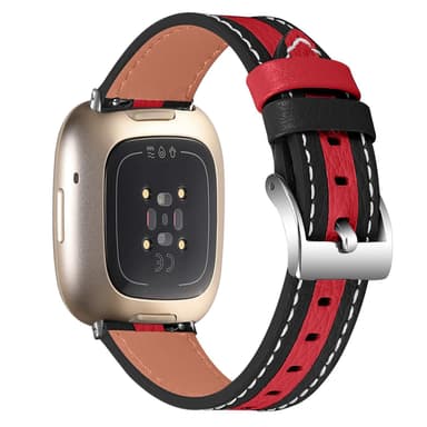 Fitbit Versa 3 armbånd ægte læder Sort / Rød