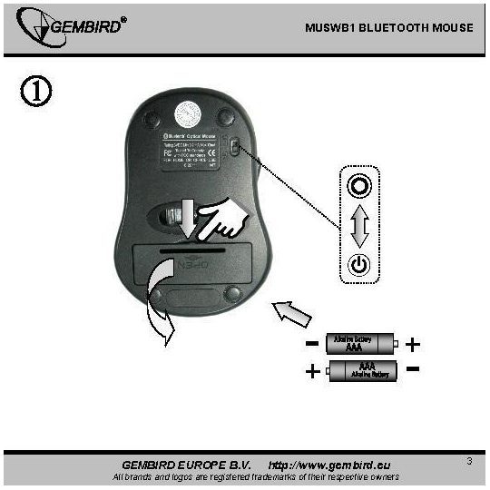 Gembird MUSWB2 Optisk Bluetooth -mus, Trådløs forbindelse, 6 knapper, Sort, Grå